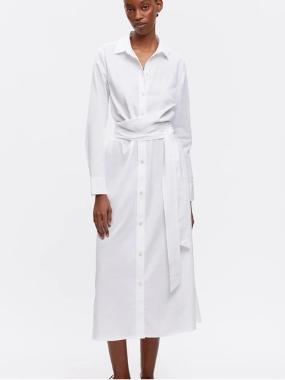 279. Kotn White Tie Waist Button Front Shirt Dress M